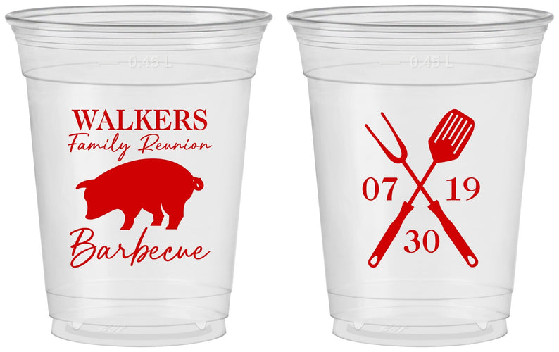 Custom Family Reunion 16 oz Soft Sided Clear Cups - Bbq Barbeque | 160003