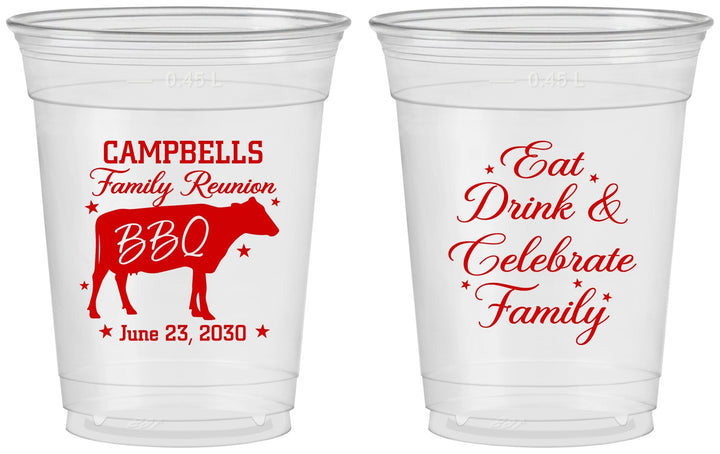 Custom Family Reunion 16 oz Soft Sided Clear Cups - Bbq Eat Drink | 160004