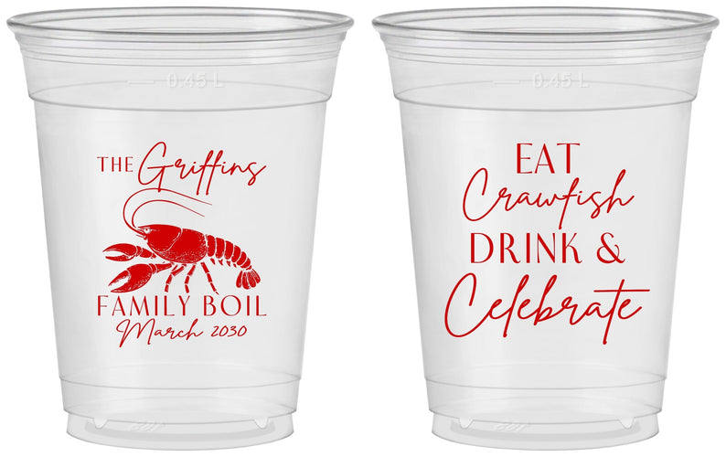 Custom Family Reunion 16 oz Soft Sided Clear Cups - Crawfish Boil | 160007