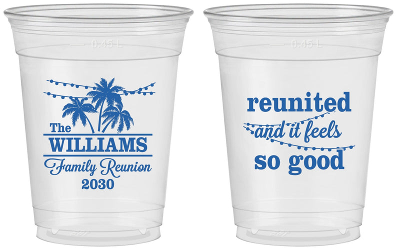 Custom Family Reunion 16 oz Soft Sided Clear Cups - Beach Reunited | 160010