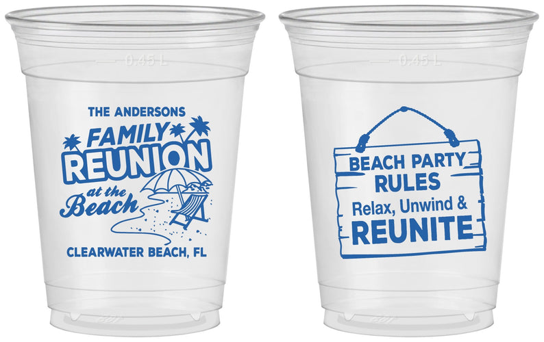 Custom Family Reunion 16 oz Soft Sided Clear Cups - Beach Reunite | 160011