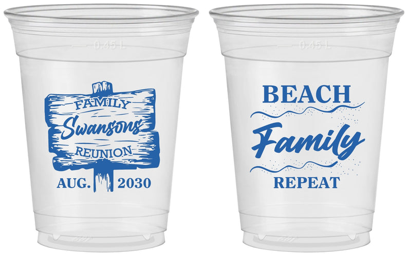 Custom Family Reunion 16 oz Soft Sided Clear Cups - Beach Family Repeat | 160013