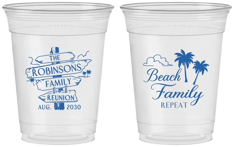 Custom Family Reunion 16 oz Soft Sided Clear Cups - Beach Family Repeat | 160014