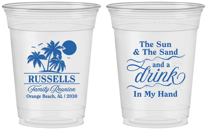 Custom Family Reunion 16 oz Soft Sided Clear Cups - Sun Sand Drink Beach | 160015