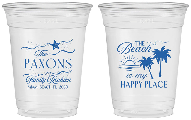 Custom Family Reunion 16 oz Soft Sided Clear Cups - Beach Is My Happy Place | 160016