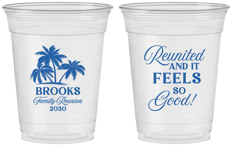 Custom Family Reunion 16 oz Soft Sided Clear Cups - Beach Reunited | 160017