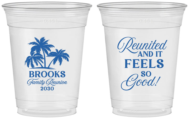 Custom Family Reunion 16 oz Soft Sided Clear Cups - Beach Reunited | 160017
