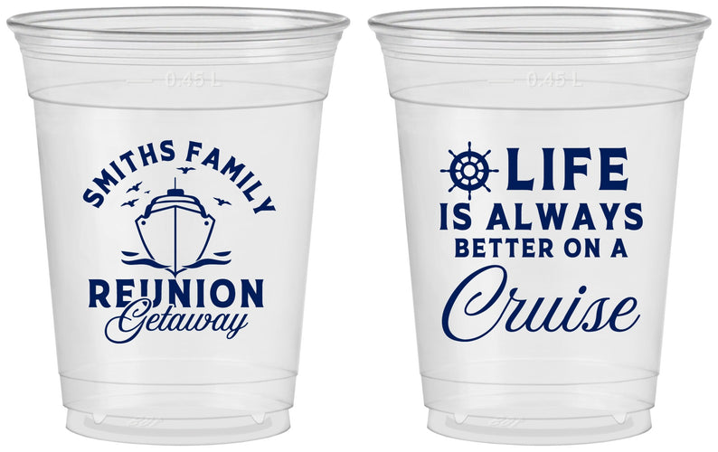 Custom Family Reunion 16 oz Soft Sided Clear Cups - Cruise Nautical | 160022