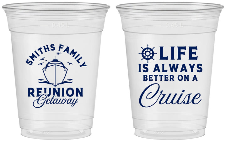 Custom Family Reunion 16 oz Soft Sided Clear Cups - Cruise Nautical | 160022