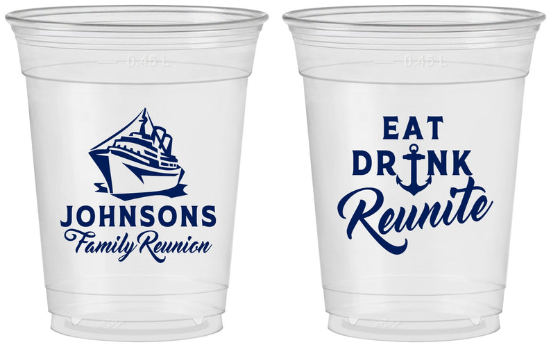Custom Family Reunion 16 oz Soft Sided Clear Cups - Cruise Nautical | 160023