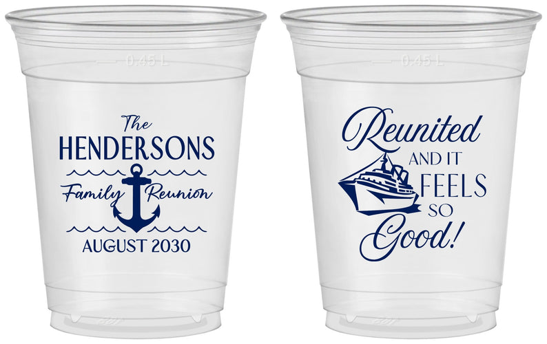 Custom Family Reunion 16 oz Soft Sided Clear Cups - Cruise Anchor | 160027