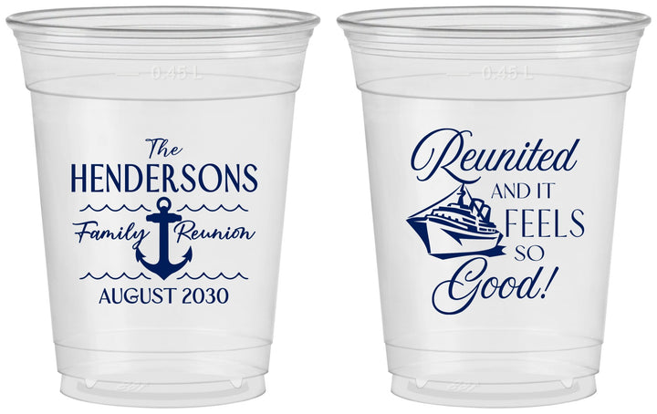 Custom Family Reunion 16 oz Soft Sided Clear Cups - Cruise Anchor | 160027