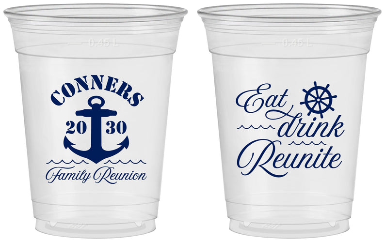 Custom Family Reunion 16 oz Soft Sided Clear Cups - Cruise Anchor | 160028