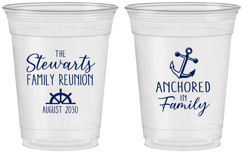 Custom Family Reunion 16 oz Soft Sided Clear Cups - Cruise Anchor | 160029