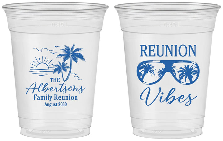 Custom Family Reunion 16 oz Soft Sided Clear Cups - Beach | 160034
