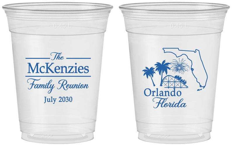 Custom Family Reunion 16 oz Soft Sided Clear Cups - Orlando Florida | 160035
