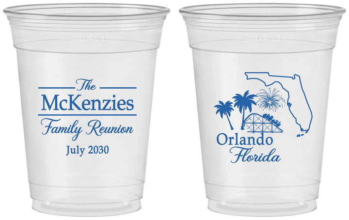 Custom Family Reunion 16 oz Soft Sided Clear Cups - Orlando Florida | 160035