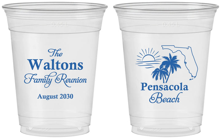 Custom Family Reunion 16 oz Soft Sided Clear Cups - Florida Beach | 160036