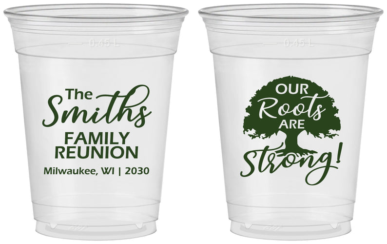 Custom Family Reunion 16 oz Soft Sided Clear Cups - Our Roots Are Strong | 160051