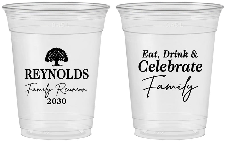 Custom Family Reunion 16 oz Soft Sided Clear Cups - Eat Drink Celebrate | 160053