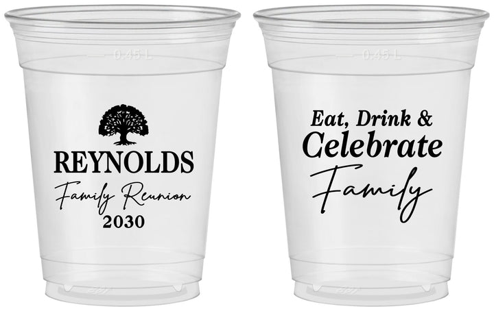 Custom Family Reunion 16 oz Soft Sided Clear Cups - Eat Drink Celebrate | 160053