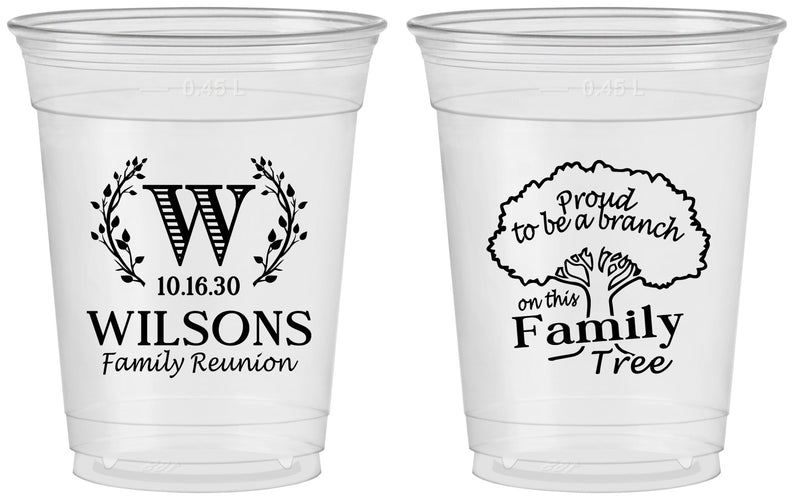 Custom Family Reunion 16 oz Soft Sided Clear Cups - Monogram Tree | 160056