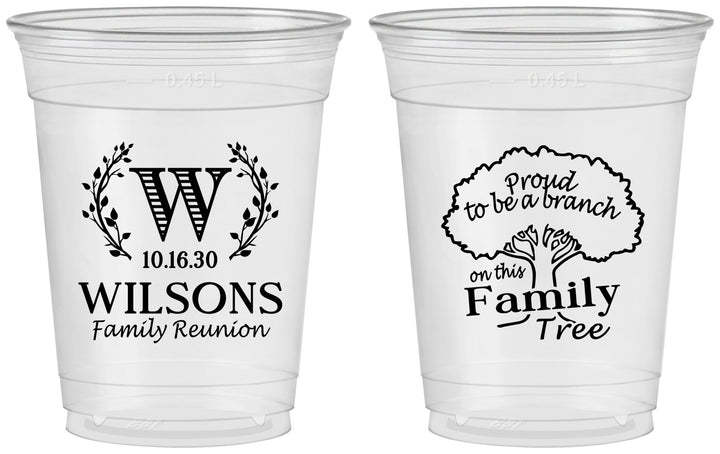 Custom Family Reunion 16 oz Soft Sided Clear Cups - Monogram Tree | 160056