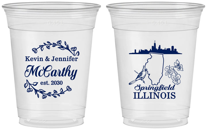 Custom Wedding 16 oz Soft Sided Clear Cups - Illinois | 162