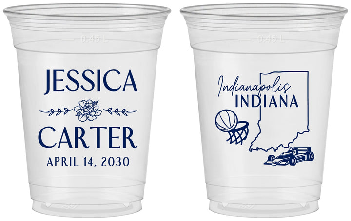 Custom Wedding 16 oz Soft Sided Clear Cups - Indiana | 163