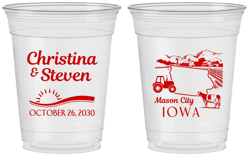 Custom Wedding 16 oz Soft Sided Clear Cups - Iowa | 164