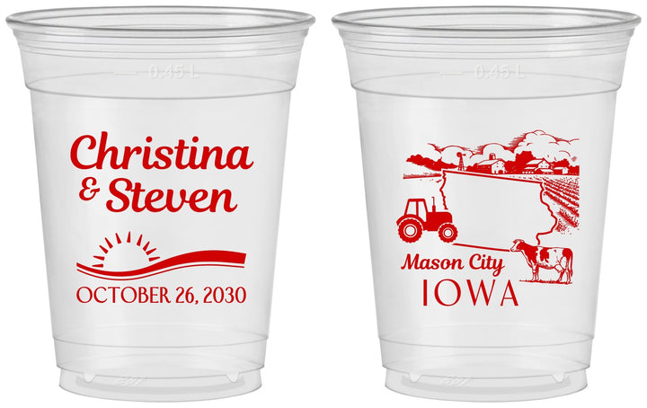 Custom Wedding 16 oz Soft Sided Clear Cups - Iowa | 164
