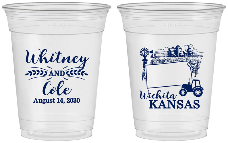 Custom Wedding 16 oz Soft Sided Clear Cups - Kansas | 165
