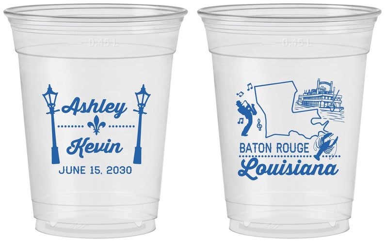 Custom Wedding 16 oz Soft Sided Clear Cups - Louisiana | 167