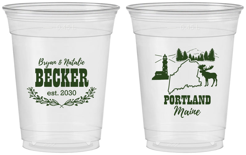 Custom Wedding 16 oz Soft Sided Clear Cups - Maine | 168