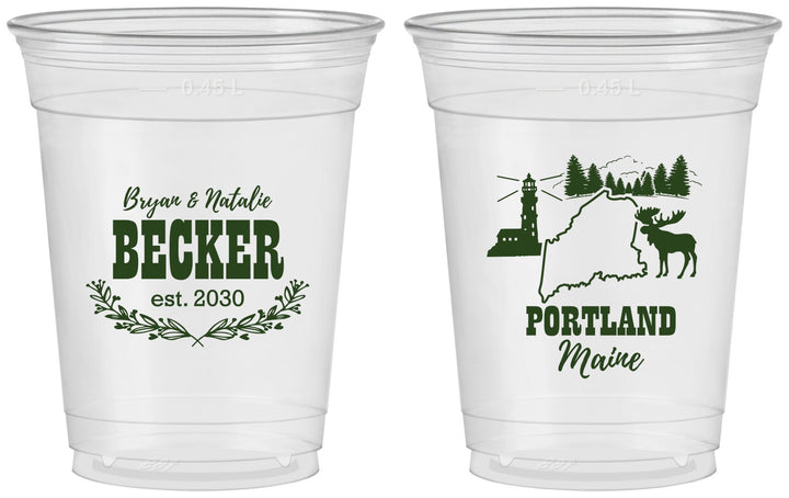 Custom Wedding 16 oz Soft Sided Clear Cups - Maine | 168