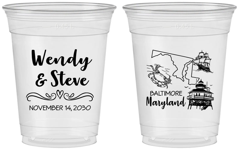 Custom Wedding 16 oz Soft Sided Clear Cups - Maryland | 169