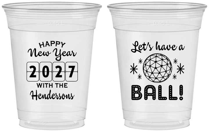Custom New Years 16 oz Soft Sided Clear Cups - 2027 Lets Have A Ball | 170001