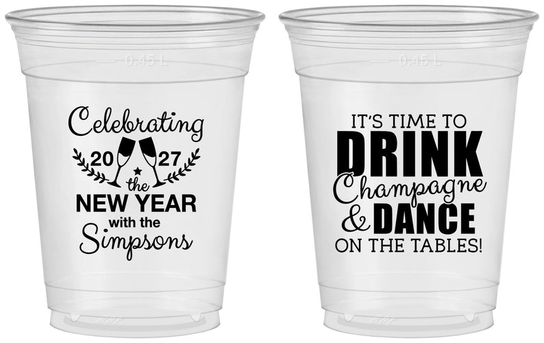 Custom New Years 16 oz Soft Sided Clear Cups - 2027 Drink Dance | 170002