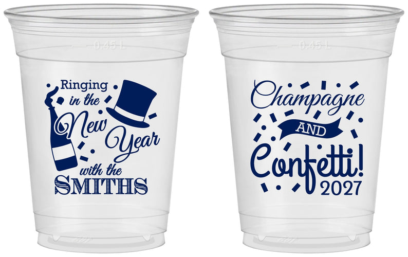 Custom New Years 16 oz Soft Sided Clear Cups - 2027 Confetti | 170003