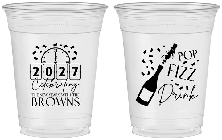 Custom New Years 16 oz Soft Sided Clear Cups - 2027 Pop Fizz Drink | 170009