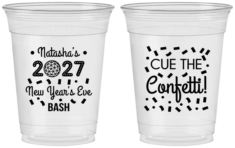 Custom New Years 16 oz Soft Sided Clear Cups - 2027 Nye Confetti | 170012