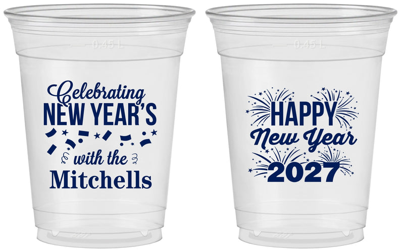 Custom New Years 16 oz Soft Sided Clear Cups - 2027 Nye Confetti | 170015