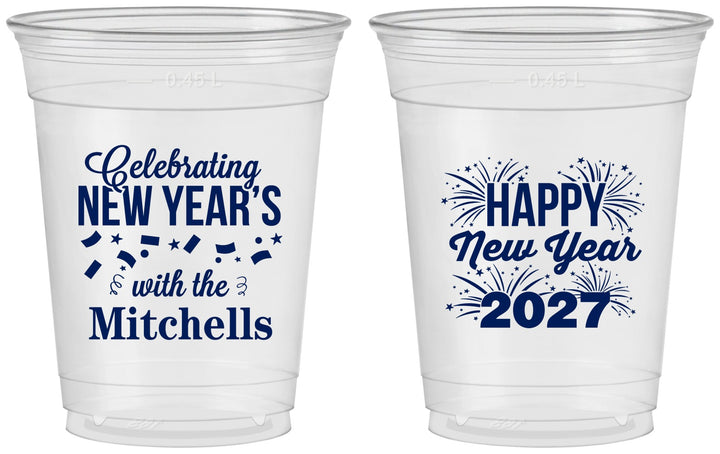 Custom New Years 16 oz Soft Sided Clear Cups - 2027 Nye Confetti | 170015