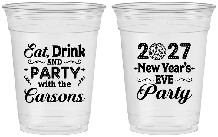 Custom New Years 16 oz Soft Sided Clear Cups - 2027 Eat Drink Party | 170022