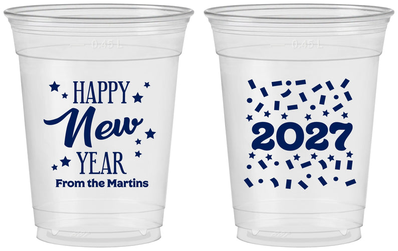 Custom New Years 16 oz Soft Sided Clear Cups - 2027 Confetti | 170027