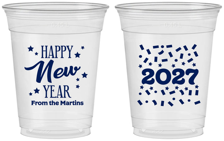 Custom New Years 16 oz Soft Sided Clear Cups - 2027 Confetti | 170027