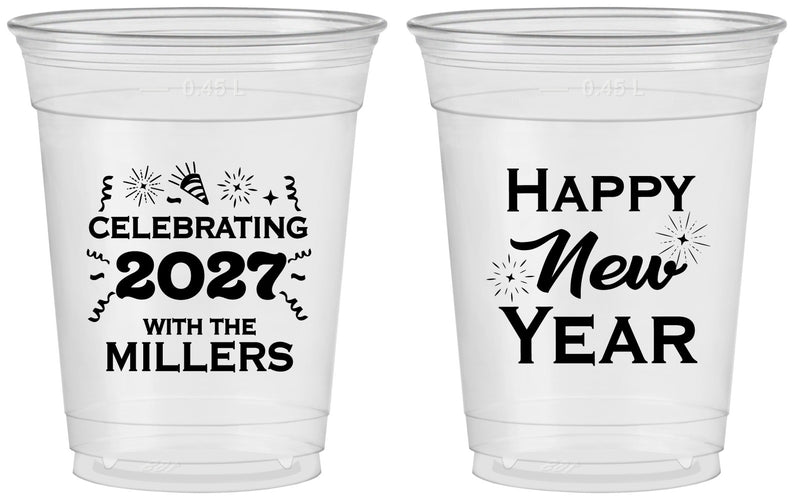 Custom New Years 16 oz Soft Sided Clear Cups - 2027 Nye Confetti | 170028