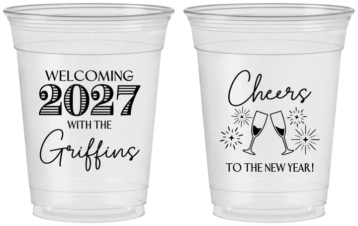 Custom New Years 16 oz Soft Sided Clear Cups - 2027 Cheers | 170029