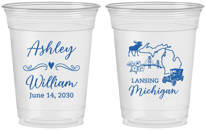 Custom Wedding 16 oz Soft Sided Clear Cups - Michigan | 171