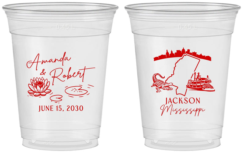 Custom Wedding 16 oz Soft Sided Clear Cups - Mississippi | 173